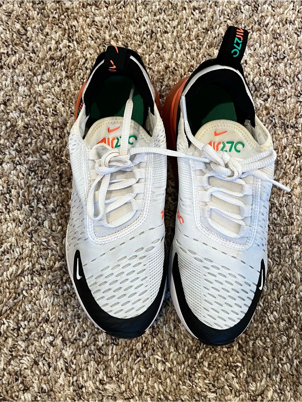 Nike Air Max 270 Youth Running Shoes Size 5Y White Black Orange 943345-107 - Picture 5 of 7